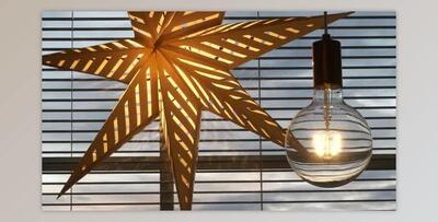 Closeup of christmas decorations in window, storm clouds in background (Videohive 46808127)