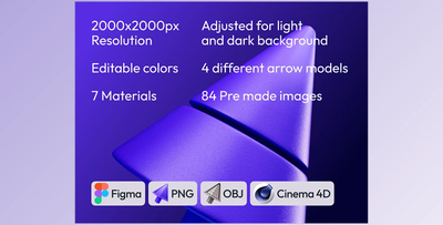 UI8 – 3D arrows, 4 shapes, 7 materials, PNG, Figma, C4D, OBJ