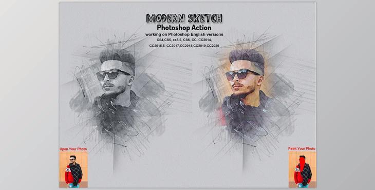 Modern Sketch Photoshop Action CreativeMarket-5873477 (PAT, ABR, ATN)