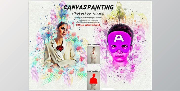 Canvas Painting Photoshop Action CreativeMarket-5804650 (ABR, PAT, ATN)