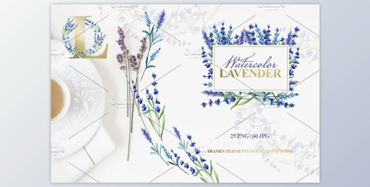 Watercolor lavender PNG JPG set Creativemarket 3974558