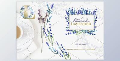 Watercolor lavender PNG JPG set Creativemarket 3974558