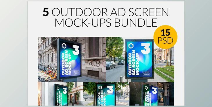 Outdoor Ad Screen MockUps Bundle 5 CreativeMarket-5456869 For PS