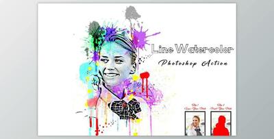 Line Watercolor Photoshop Action CreativeMarket - 10368658