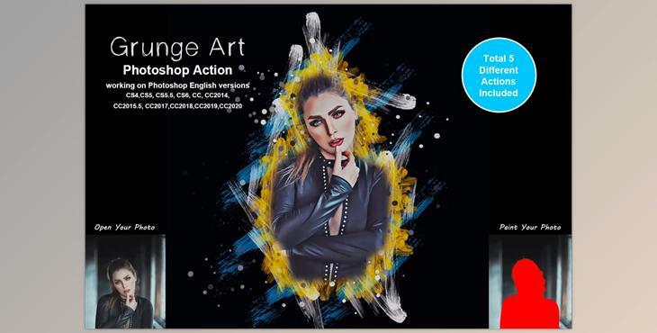 Grunge Art Photoshop Action CreativeMarket-5442223 (ATN, ABR, PDF, PAT)