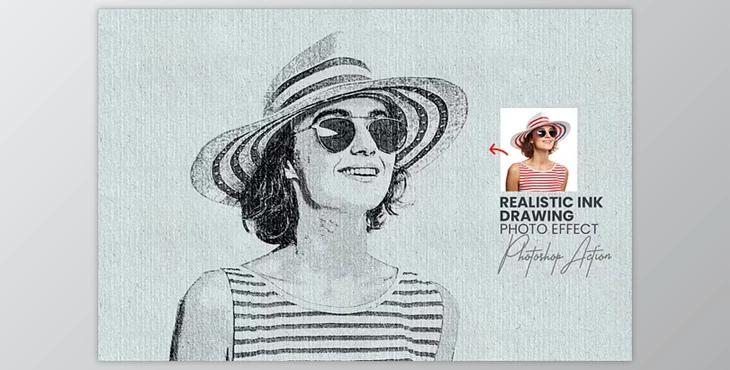 Realistic Ink Drawing Photo Effect - 92466887