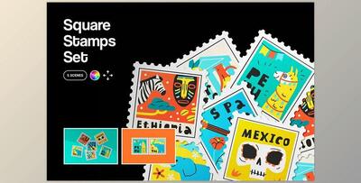 Square Stamps Mockup Set - 256624322