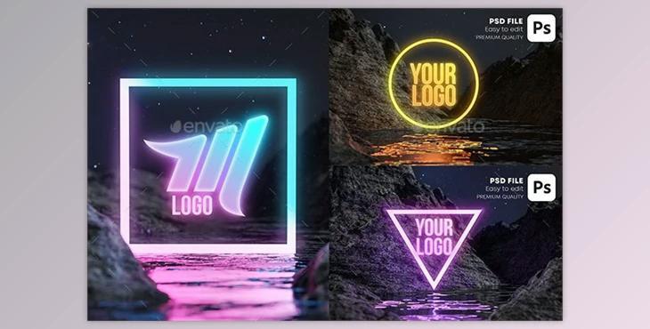 Neon Water Terrain Logo Mockup Set GraphicRiver-28404134
