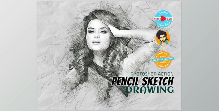 Pencil Sketch Drawing CreativeMarket-5962486 (ATN, ABR, PAT, PNG)