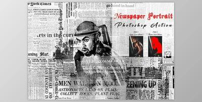 Newspaper Portrait Photoshop Action Creativemarket - 11007309