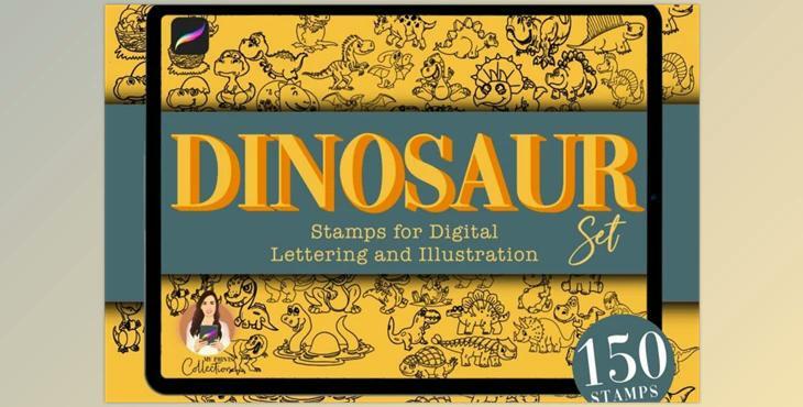 150 Dinosaur Procreate Stamps Set