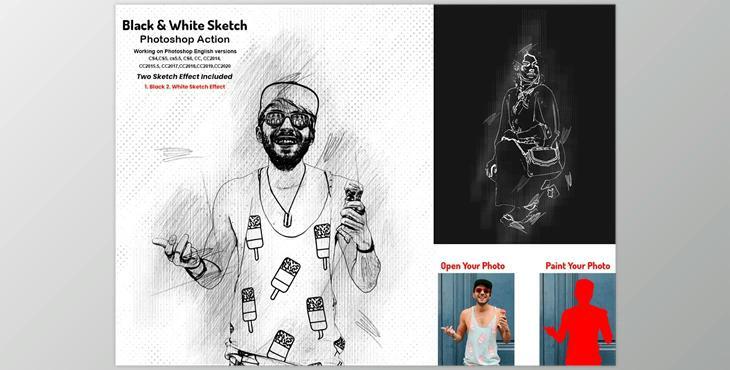 Black & White Sketch PS Action CreativeMarket-5804649 (ATN, PAT, ABR)