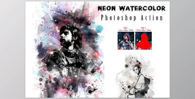 Neon Watercolor Photoshop Action CreativeMarket - 12783818