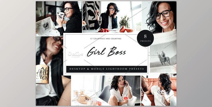 8 x Lightroom Presets, Girl Boss CreativeMarket-5962542 (LRTEMPLATE, XMP, DNG)