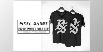 Hanging V-Neck T-Shirt Mockups CreativeMarket – 3432298