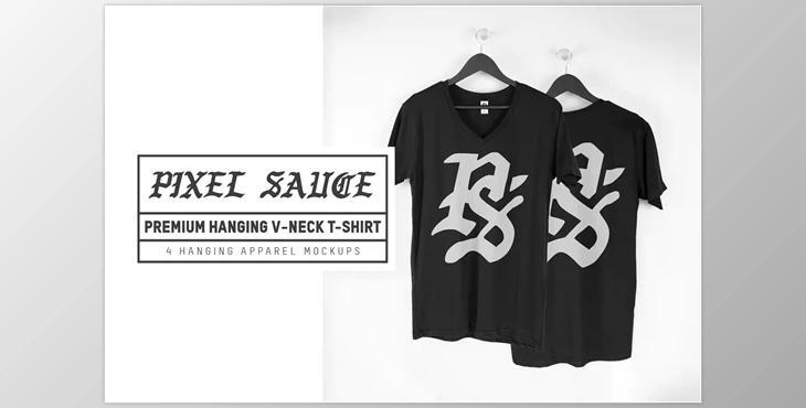 Hanging V-Neck T-Shirt Mockups CreativeMarket – 3432298