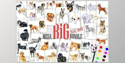 Watercolor Dogs BIG BUNDLE CreativeMarket-2391277 (JPG, PSD, PNG)