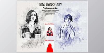 Real Sketch Art Photoshop Action CreativeMarket-5990338 (ABR, ATN, PAT)