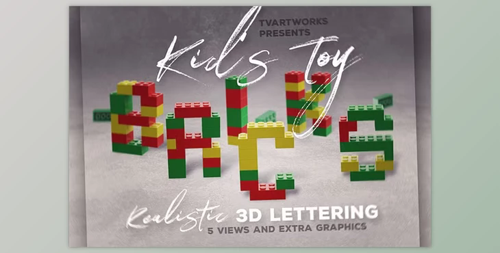 Toy Bricks 3D Lettering CreativeMarket - 3828851