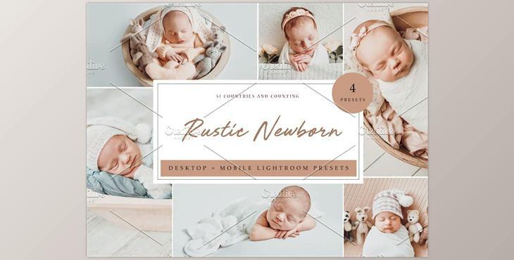 4 x Lightroom Presets Rustic Newborn CreativeMarket-5962692 (XMP, LRTEMPLATE, DNG, JPG)