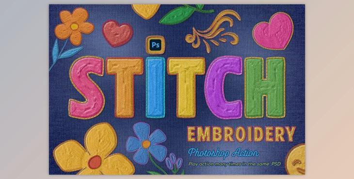 Embroidery Photoshop Action CreativeMarket - 58621023