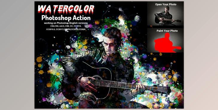 Watercolor Photoshop Action CreativeMarket-5793829 (PAT, ABR, ATN)