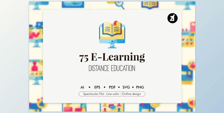 Distance Education - E-Learning elements icon pack
