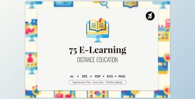 Distance Education - E-Learning elements icon pack