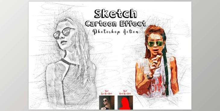 Sketch Cartoon Effect PS Action CreativeMarket - 7209454