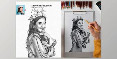 Drawing Sketch Photoshop Action CreativeMarket - 58617878
