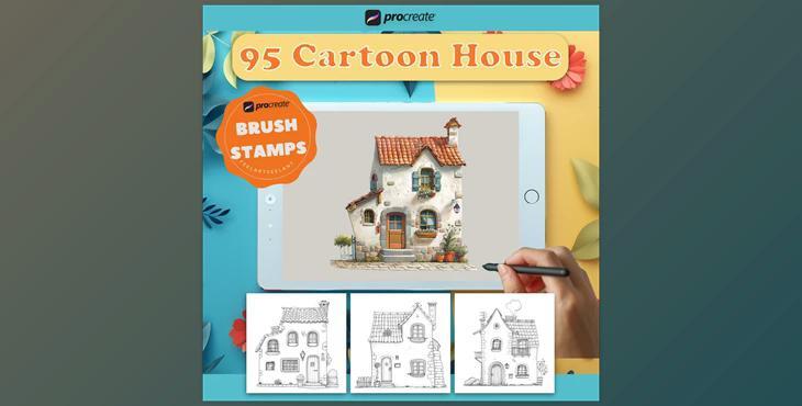 Cartoon House, 95 Procreate Stamps