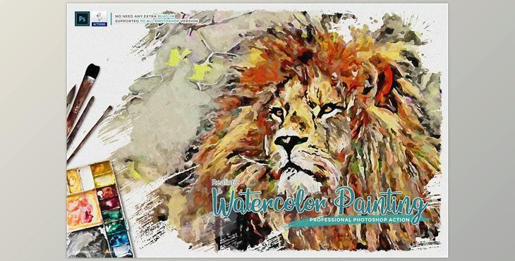 Realistic Watercolor Painting PS Action Creative Market - 7076551