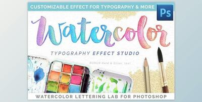 Watercolor Lettering Studio Pro (JPG, PSD, ATN)