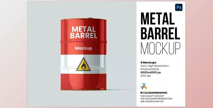 Metal Barrel Mockup - 8 views - 6564800