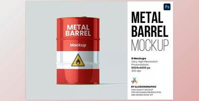 Metal Barrel Mockup - 8 views - 6564800