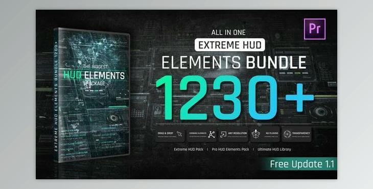 Extreme HUD Elements Bundle 1200+ For Premiere Pro (Videohive 44659749)
