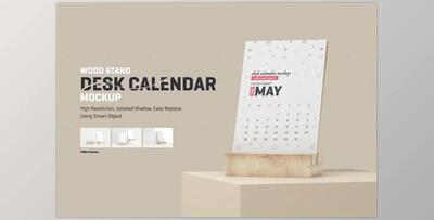 Desk Calendar With Wood Stand Mockup By ToaSin Studio