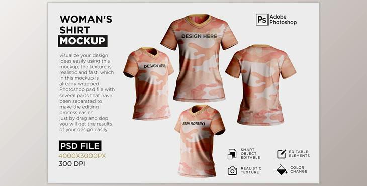 Woman’s Shirt V-Neck Mockup CreativeMarket - 7219597