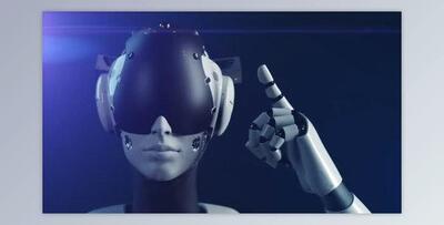 portrait of a robot, the robot makes a hand gesture indicating the importance of information (Videohive 47550783)