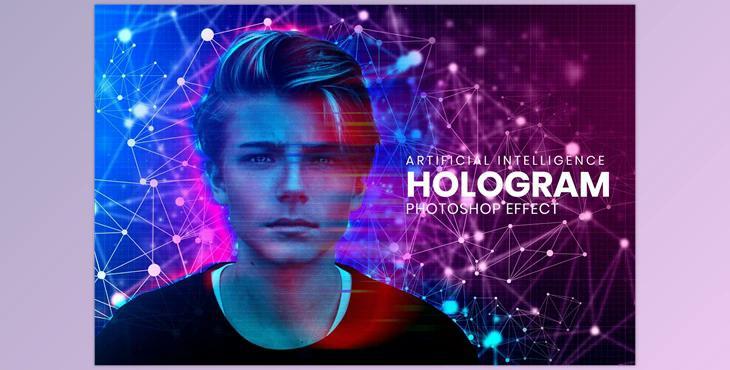 Hologram Photoshop Effect Mockup CreativeMarket - 10918835