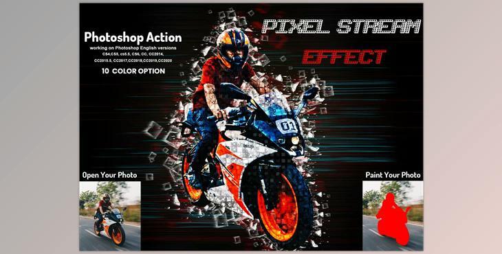 Pixel Stream Effect Photoshop Action CreativeMarket-5950260 (ABR, ATN, PAT)