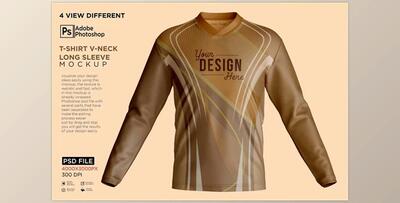 T-Shirt V-Neck Long Sleeve Mockup CreativeMarket - 7234903