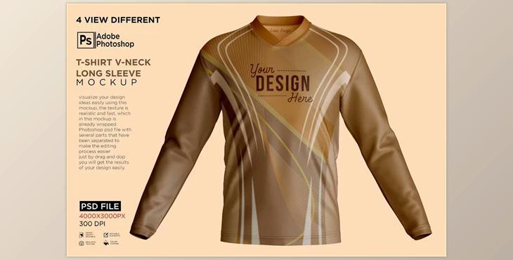 T-Shirt V-Neck Long Sleeve Mockup CreativeMarket - 7234903