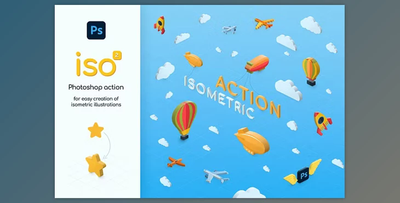 Isometric illustration PS action Creative Market - 92146029