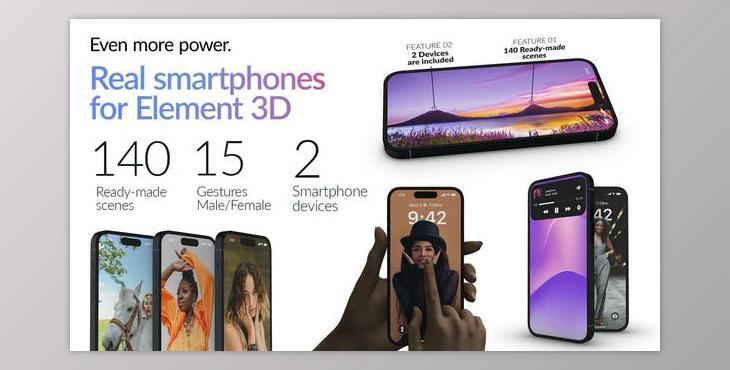 Real Smartphones for Element 3D (Videohive 40921406) - AE Project