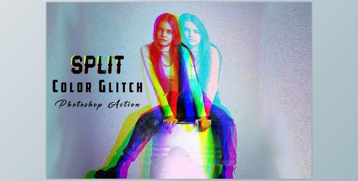 Split Color Glitch Photoshop Action Creativemarket - 12696916