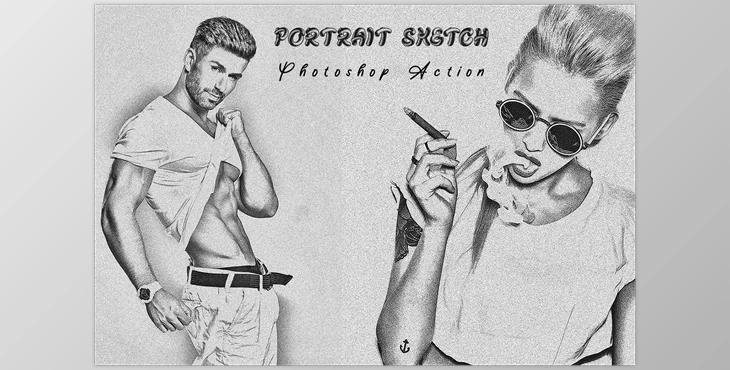 Portrait Sketch Photoshop Action CreativeMarket - 7454470