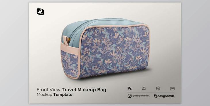 Front View Travel Makeup Bag Mockup By Designertale (PSD)