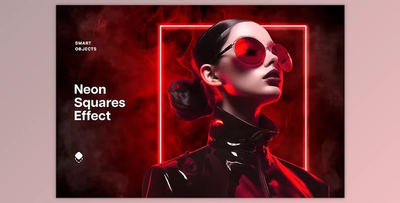 Red Neon Squares Effect - 92073105