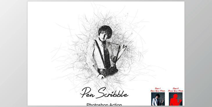 Pen Scribble Photoshop Action CreativeMarket - 7544946